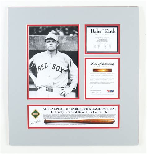 Babe Ruth Red Sox X Custom Matted Game Used Baseball Bat Piece