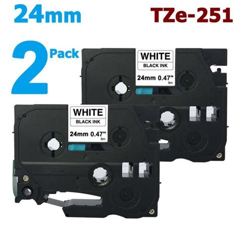 2 Pack 24mm Tze251 Black On White For Brother PTouch Label Tape 8M