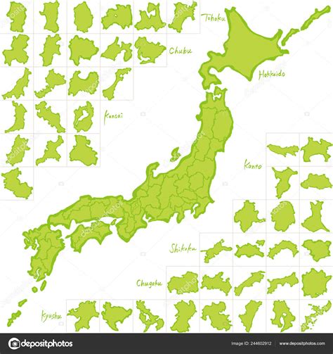 Japan Map Japanese Prefectures Hand Drawn Illustration Stock Vector By