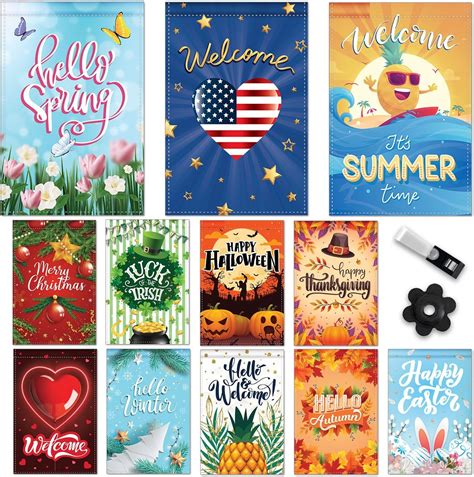 Amazon Yileqi Seasonal Garden Flag Set Of 12 Double Sided Welcome