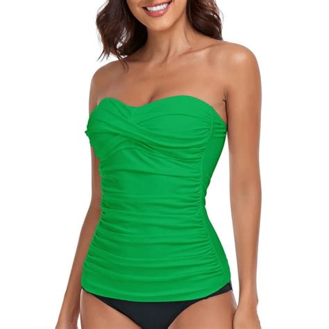 Relleciga Womens Ruched Bandeau Tankini Top Swimsuits