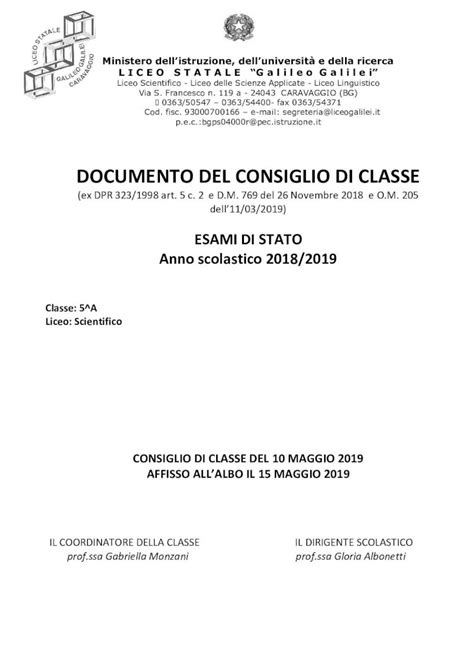 PDF DOCUMENTO DEL CONSIGLIO DI CLASSE Presentazione Profilo Della