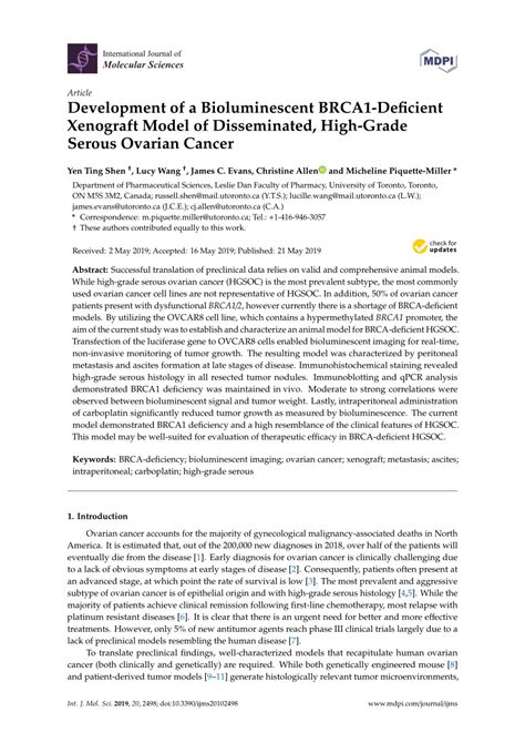 Pdf Development Of A Bioluminescent Brca1 Deficient Xenograft Model