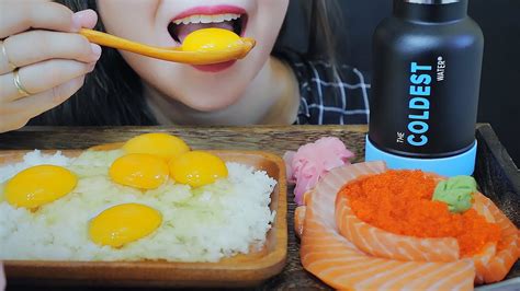 Asmr Raw Eggs Raw Salmon Tobiko Eggs Crunchy Chewy Eating Sounds Linh