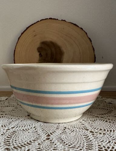 Vintage McCoy Pottery Pink Blue Stripe Mixing Nesting Bowls | #4659841837