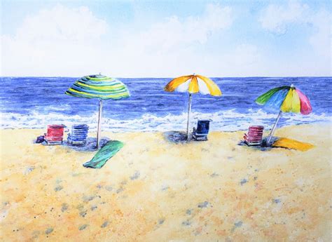 Beach Umbrellas Beach Watercolor Painting Print Or Original Beach