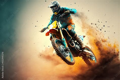 Dirt bike rider doing a big jump. Supercross, motocross, high speed ...