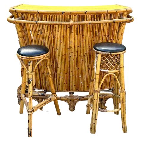 Vintage Bamboo And Rattan Tiki Cocktail Bar S Sset Of For Sale