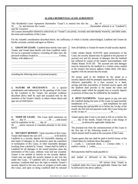 Fillable Online ALASKA RESIDENTIAL LEASE AGREEMENT MONTH Form Fill