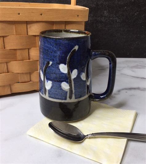 Otagiri Pussywillow Mug Blue Brown Stoneware Vintage Etsy