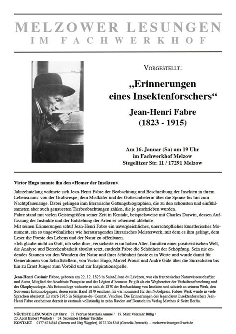 Lesung 16 01 2016 Erinnerungen Eines Insektenforschers Jean Henri