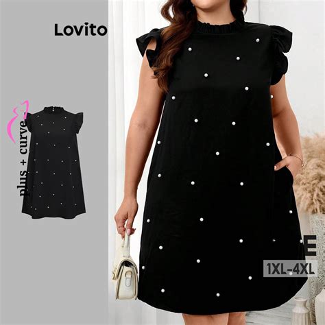 Lovito Vestido Plus Size Curvo Elegante Simples Pérolas Babado para