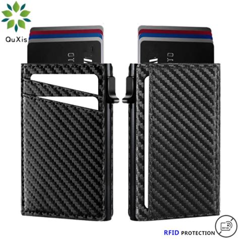 QuXis 2024 New S Side Push Pop Up Card Holder Cards Slim Carbon Fiber