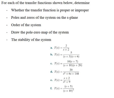 Solved For Each Of The Transfer Functions Shown Below Chegg