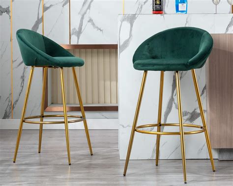 Buy Velvet Bar Stools Set Of 2 Modern Tufted Kitchen Bar Height Stools