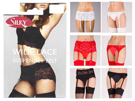 Silky Wide And Narrow Lace Suspender Belts And Lace Top And Plain Stockings