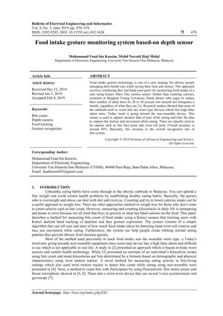 Food Intake Gesture Monitoring System Based On Depth Sensor Pdf