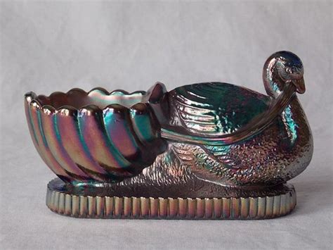 St Clair Glass Cobalt Blue Carnival Swan Shell Open Salt Dip And Or