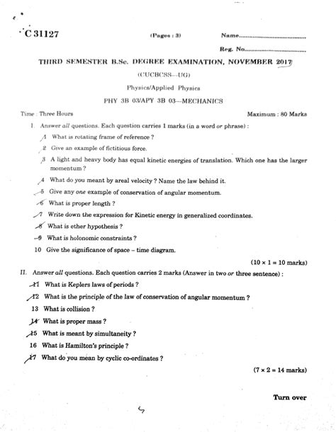 3rd Sem Degree Physics Previous Years Question Paper Bsc Physics