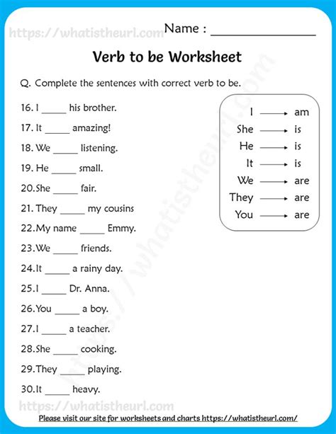 Verb To Be Worksheets For Grade