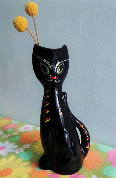 Vintage Retro 50s 60s Modernist Kitsch Ceramic Black Cat Vase Ebay Black Cat Vintage Posy Vases