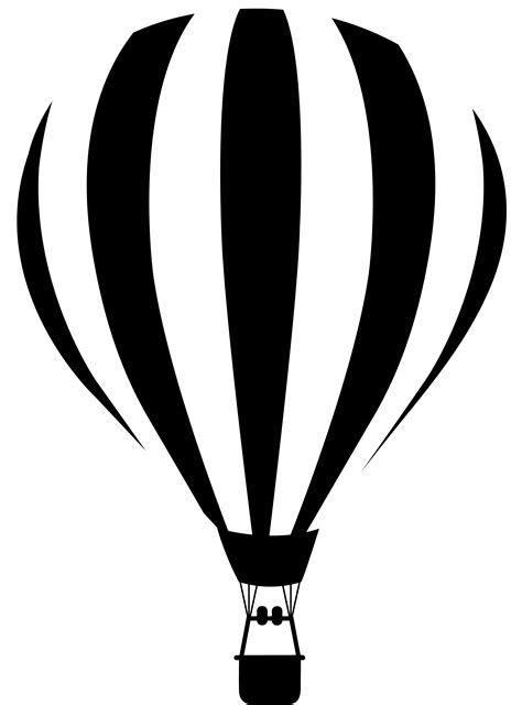 a black and white hot air balloon flying in the sky with two people ...