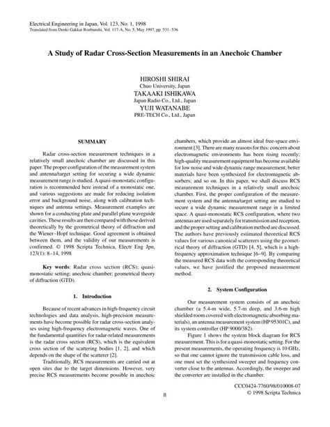 PDF A Study Of Radar Cross Section Measurements In An Anechoic