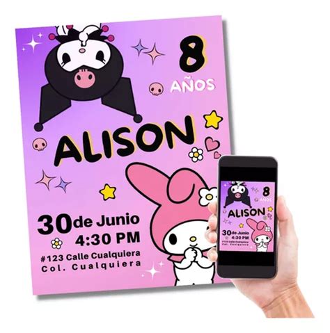 Invitaci N Digital My Melody Kuromi Cumplea Os Fiesta Mercadolibre