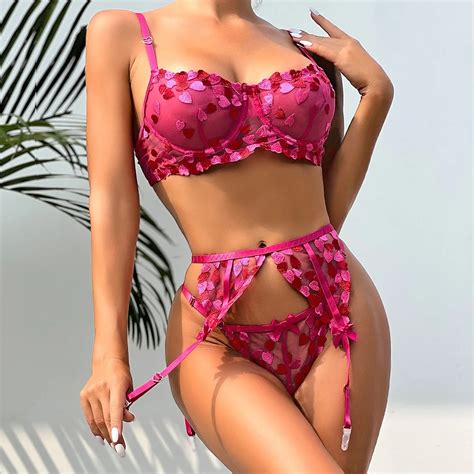 Billionm Piece Heart Embroidery Lingerie Set Women Sexy Erotic Set