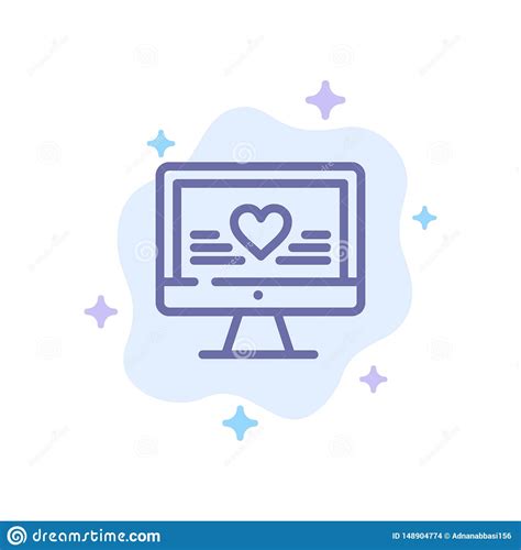 Computer Love Heart Wedding Blue Icon On Abstract Cloud Background