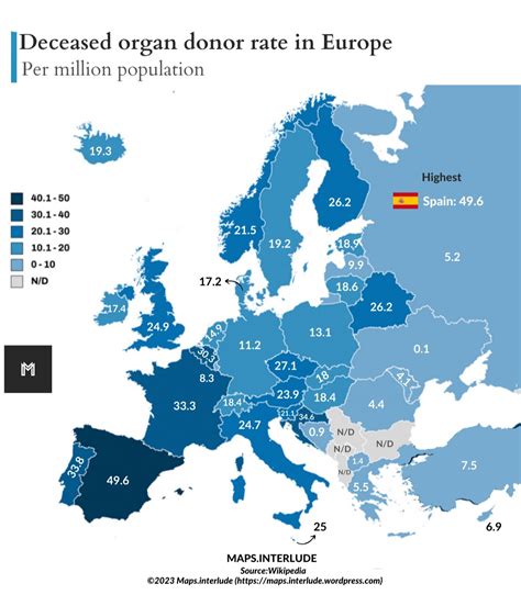 Mapa de donantes de órganos en Europa 2023 Mapas Milhaud