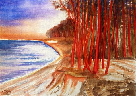 Ostseelandschaft Baum Aquarellmalerei Landschaft Natur Von Irina Usova