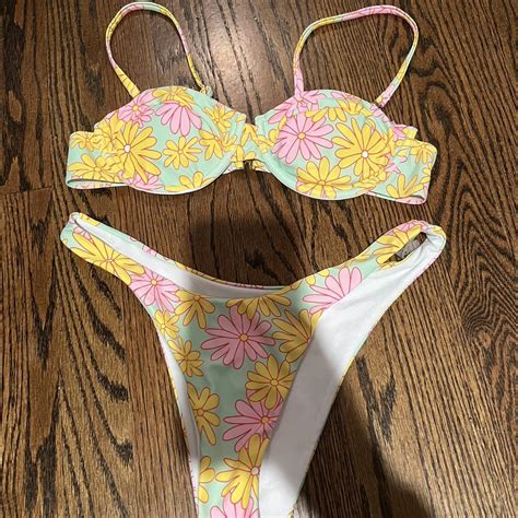 Floral Bikini Set With Cups Removable Straps To Depop