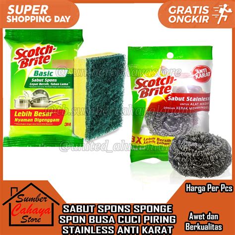 Jual M Scotch Brite Sabut Spons Cuci Piring Standard Sponge Spon Busa