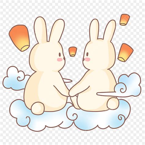 Mid Autumn Festival Png Picture Holding Hands Two Rabbits Mid Autumn