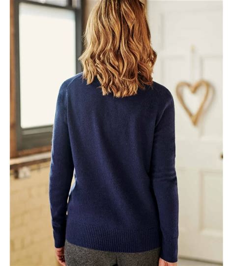 Navy Luxurious Cashmere Crew Neck Cardigan Woolovers Uk