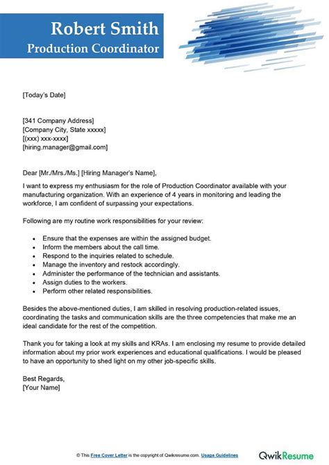 Production Supervisor Cover Letter Examples QwikResume