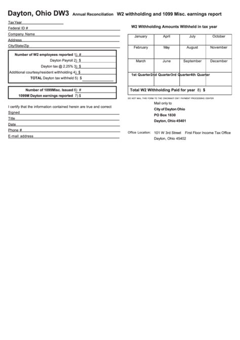 Form Dw3 Annual Reconciliation W2 Withholding And 1099 Misc Earnings