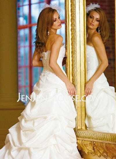 A Line Taffeta Wedding Dress With Ruffle Beadwork