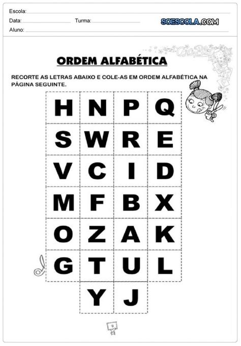 Ordem Alfabética Atividades educativas de português Para Imprimir