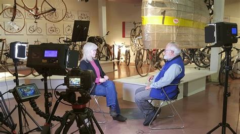 Donna Vessey And David Takemoto Weertz Filming At Us Bicycling Hall Of Fame