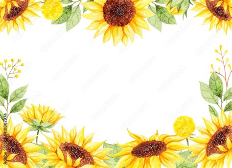 Watercolor sunflower border frame Stock Illustration | Adobe Stock