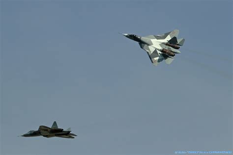 WORLD DEFENCE: Two Russian PAK-FA Stealth Fighters Flying Together