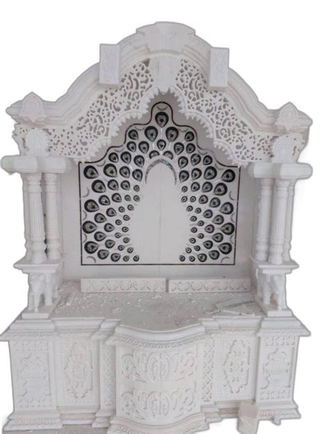 Indoor Carved Rectangular White Marble Temple For Worship Size H