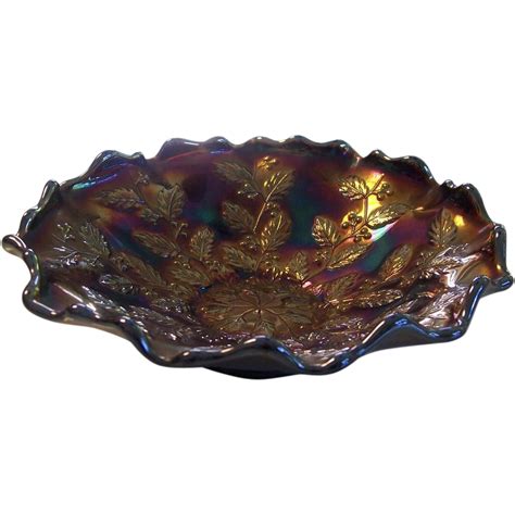 Fenton Purple Carnival Ruffled Bowl Holly And Berries From Modseller On Ruby Lane