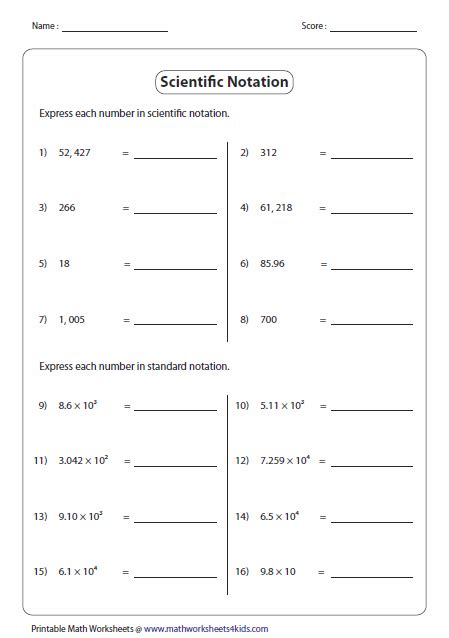 Scientific Notation Worksheets