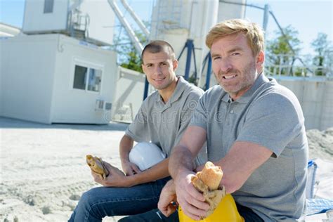 Cement Factory Workers Having Break Stock Image Image Of Block