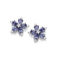 Silver Tanzanite Cubic Zirconia Flower Earrings Cavendish French