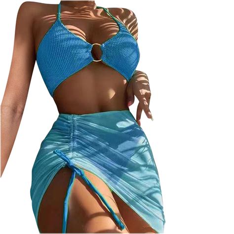 QUYUON Swimsuits Bikini For Curvy Women 3 Piece Beach Bathing Suit