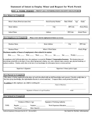 Fillable Online Statement Of Intent To Employ Minor And Request Fax